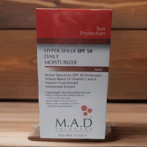 M.A.D skincare sun protection hyper sheer SPF 50 daily moisturizer 50g/1.7 NEW